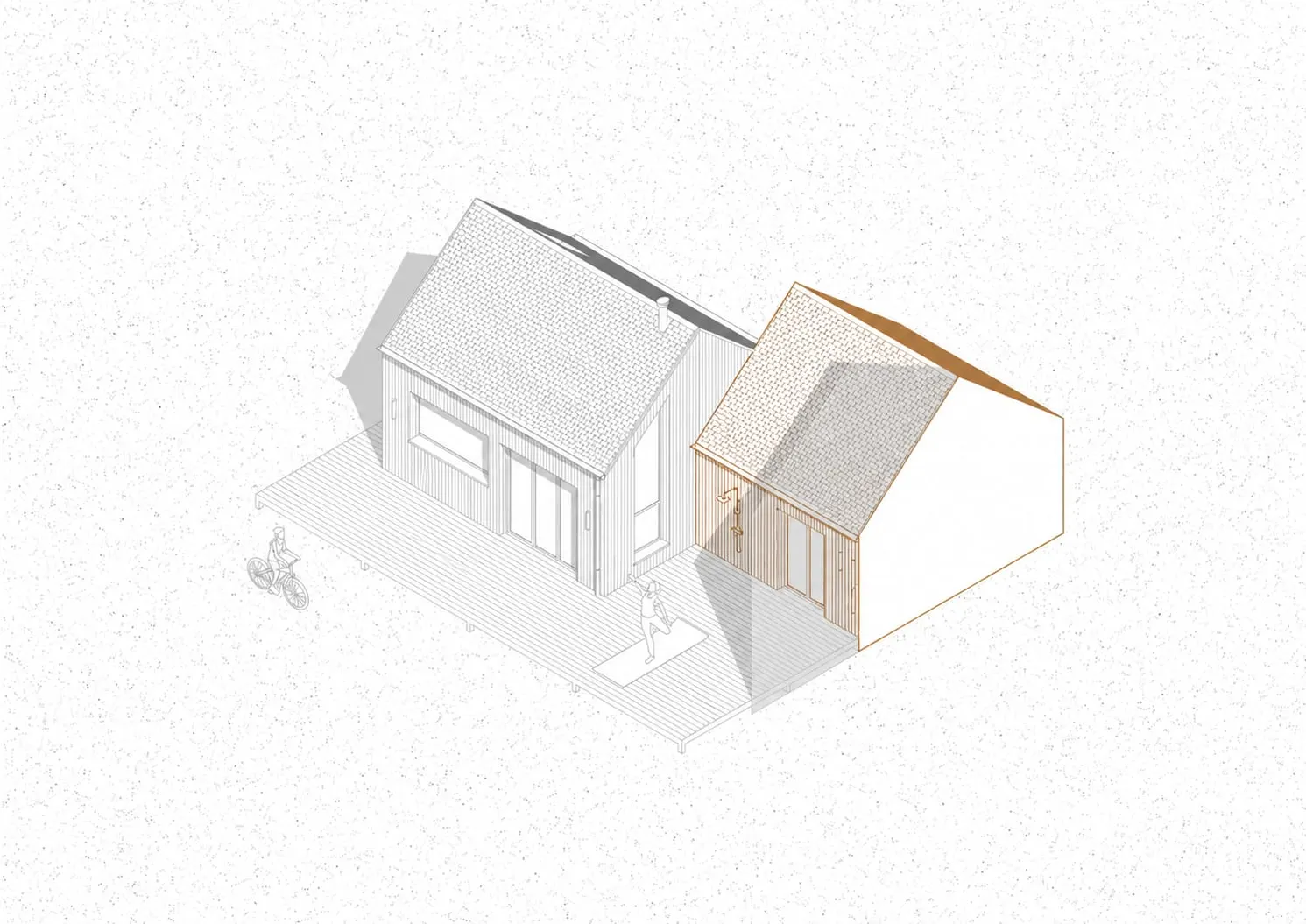 Axonométrie de la maison et de son extension en projet