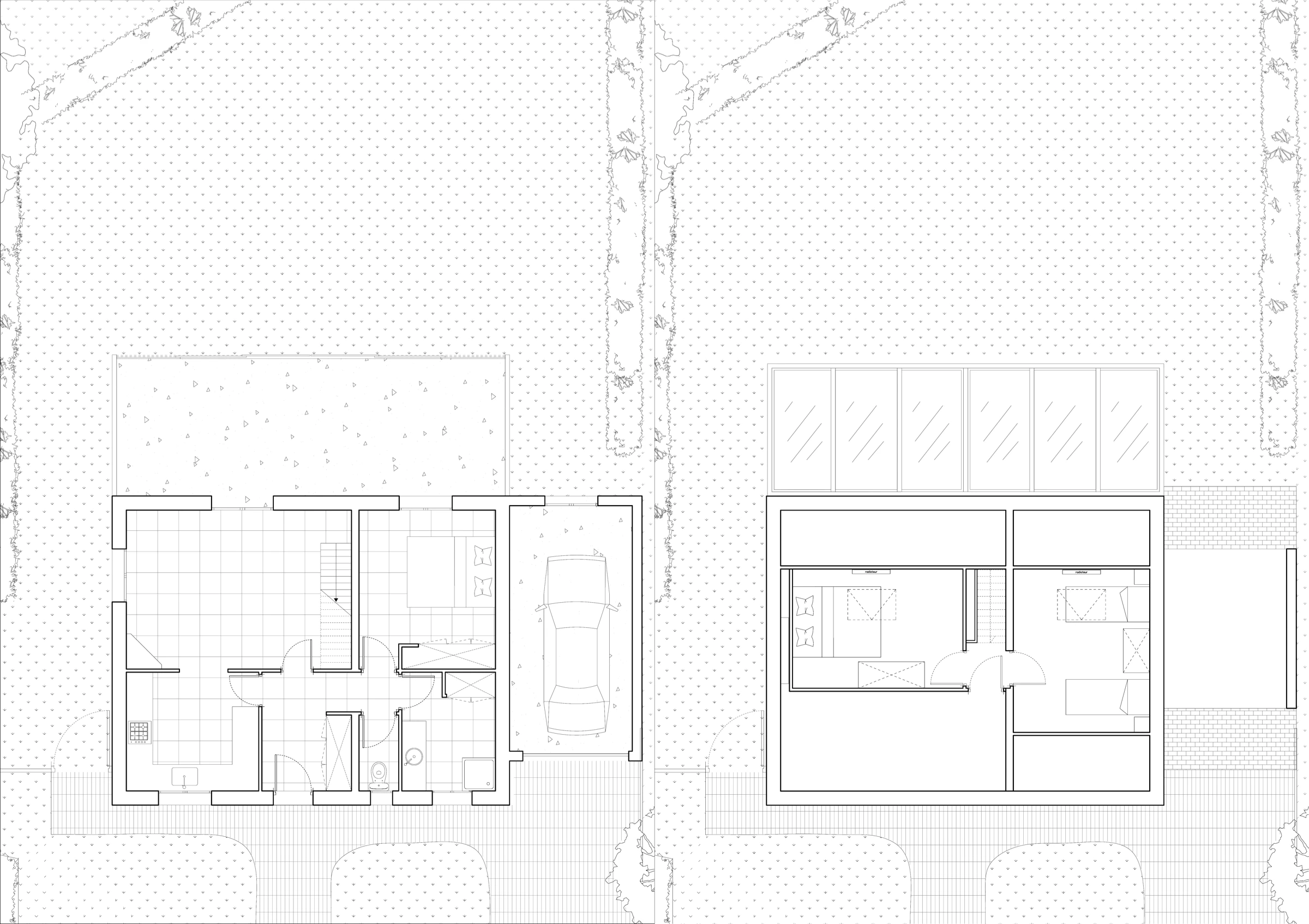 Plans de la maison existante, rez-de-chaussée et étage