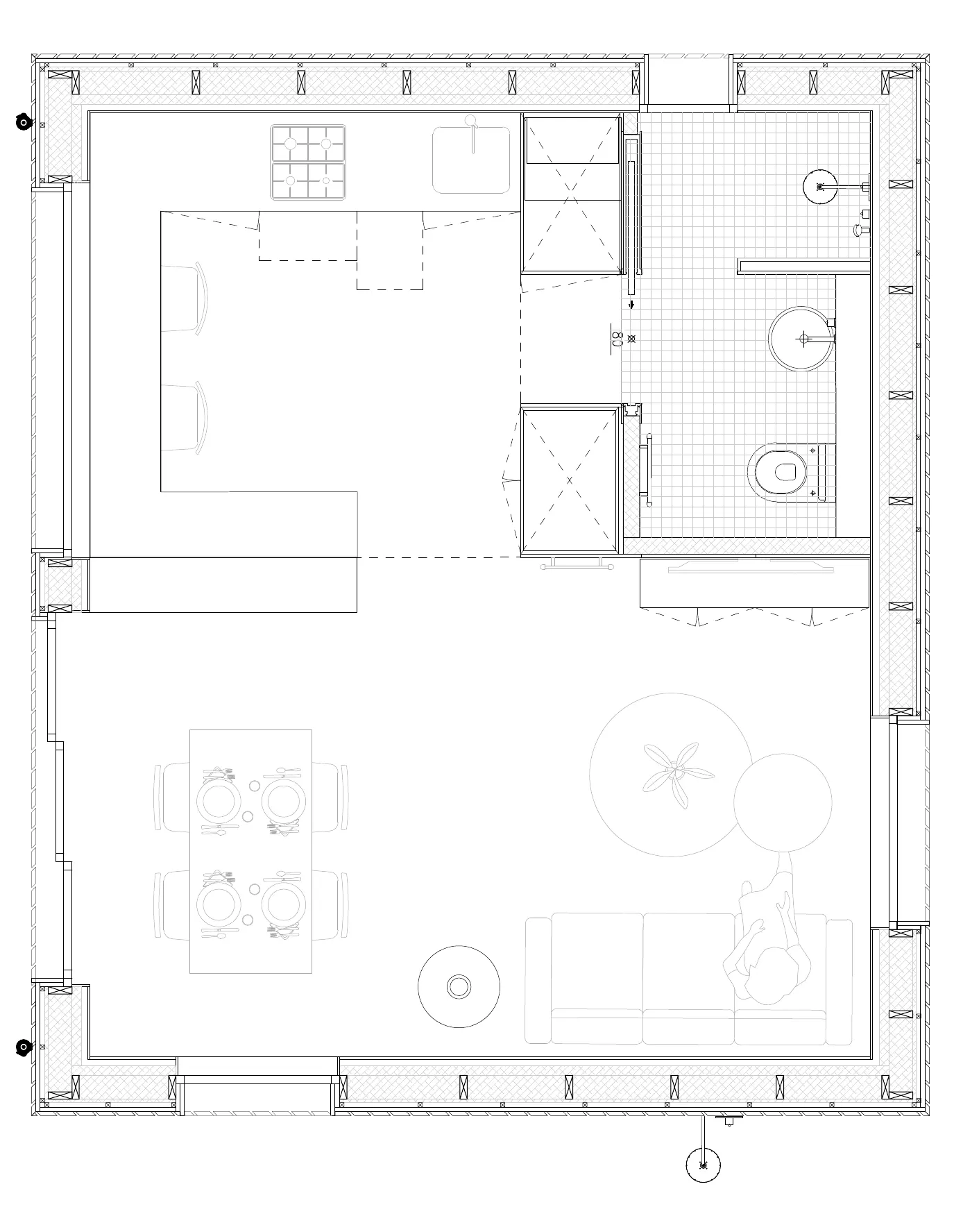 Plan du rez-de-chaussée avec cuisine, salle d’eau et séjour